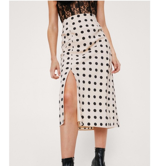 Polka Dot Split Front High Waisted Midi Sk… - Picture 2 of 5